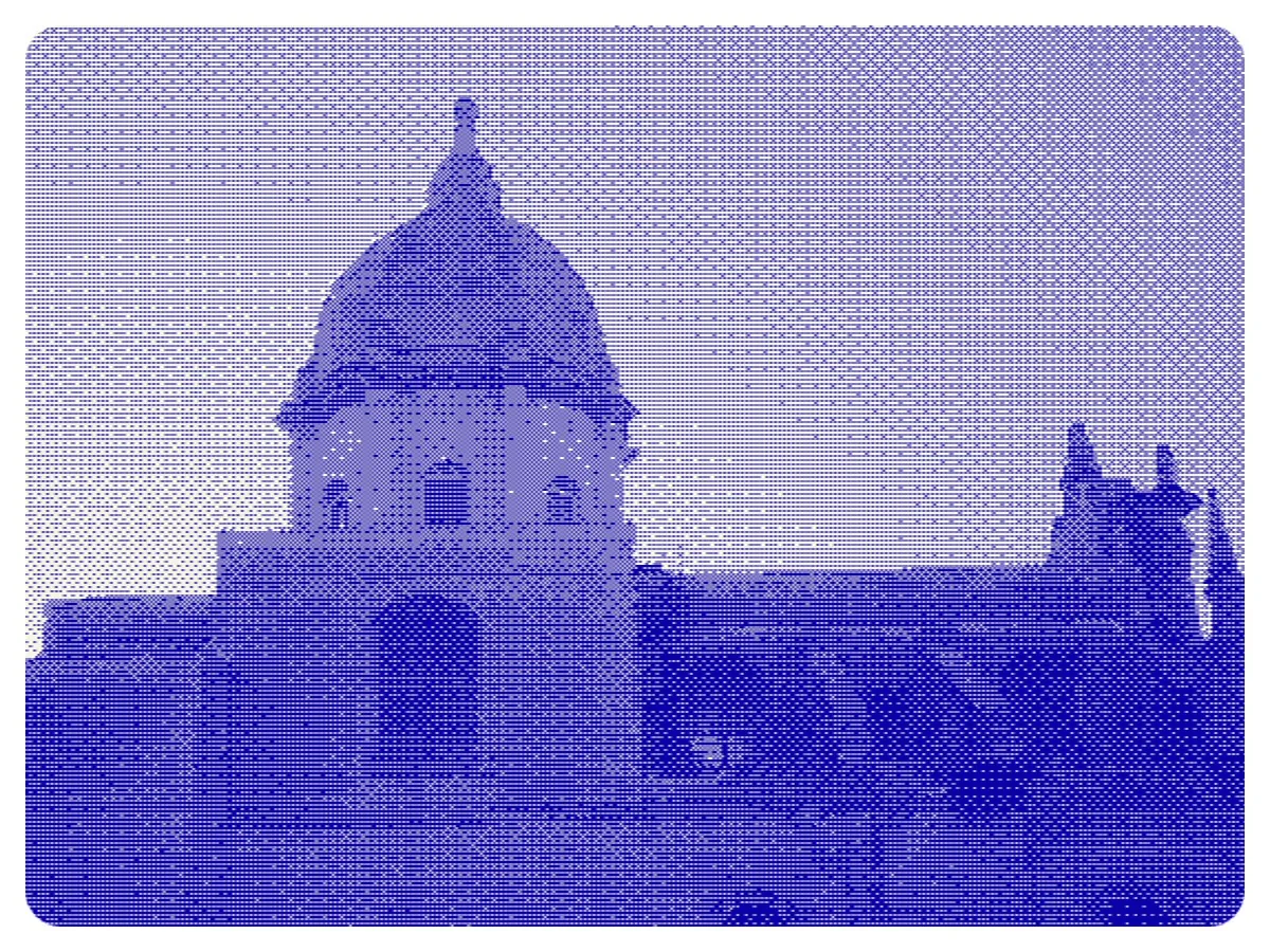 The same dome in a blue pattern dither